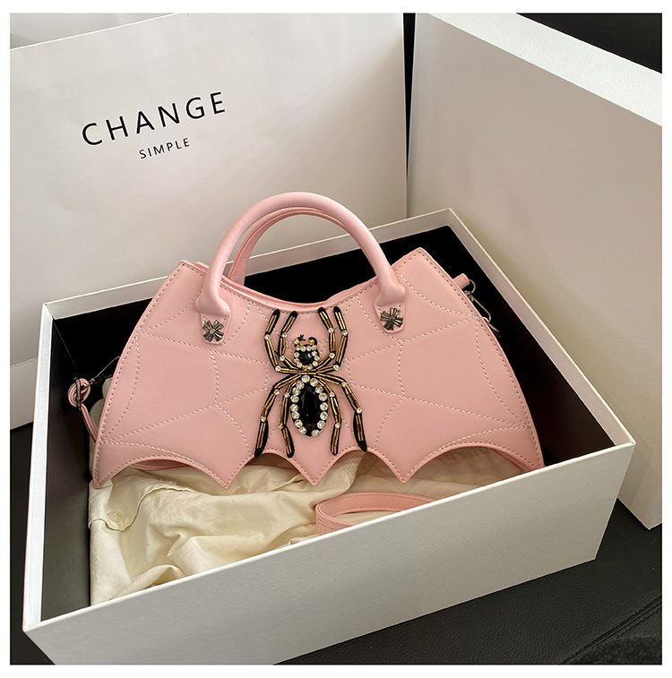 Dark Rhinestone Spider Bat Shape Crossbody Bag Goth Women Embroidery Handbag Purse Handbags Punk Designer Shoulder Bag