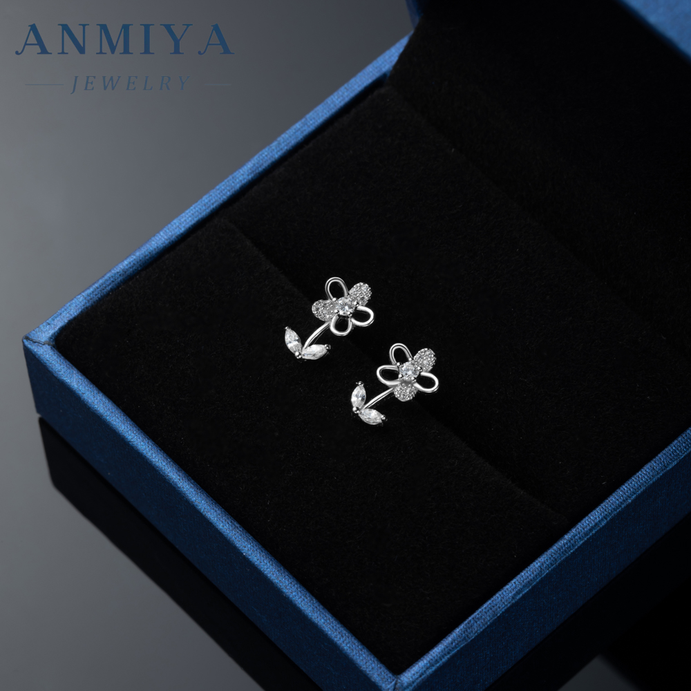 Fashion Wedding Jewelry Earrings New 925 Sterling Silver Clear Zircon Flower Stud Earrings for Women Gifts