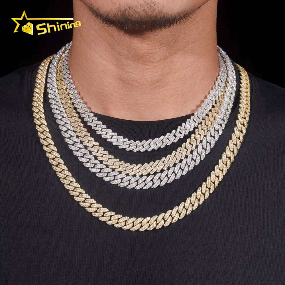 Hip Hop Fine Jewelry Factory Direct Sell 10MM Iced Out Sterling Sier White Gold Plated Moissanite Cuban Link Chain Men
