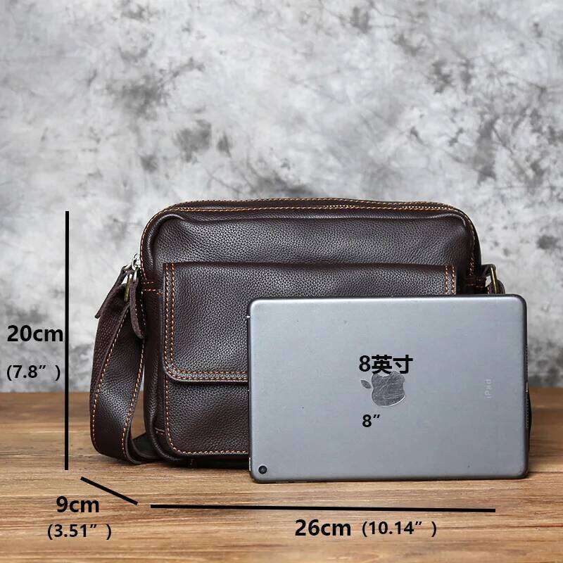Retro Handmade Leather Men's Shoulder First Layer Cowhide Crossbody Messenger Casual Trend Men 8 Inch Ipad Bag NZPJ
