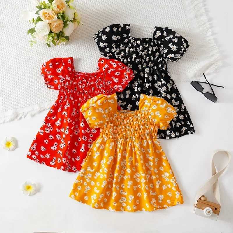 2025 Summer Children Fashion Print Dress Girls Korean Version Style Short Sleeves Small Daisy Dress 0-2Years Baby Princess Dress X250528