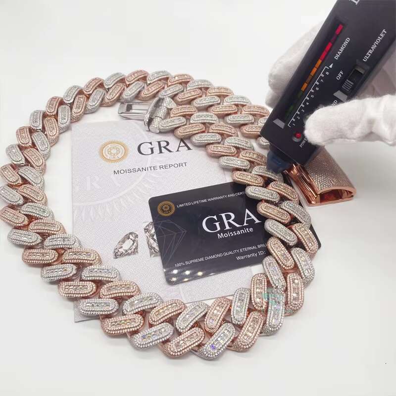Custom 26mm Baguette Cut Moissanite Dia Cuban Link Sier Necklace for Men Hip Hop Fine Jewelry Charm VVS Chain