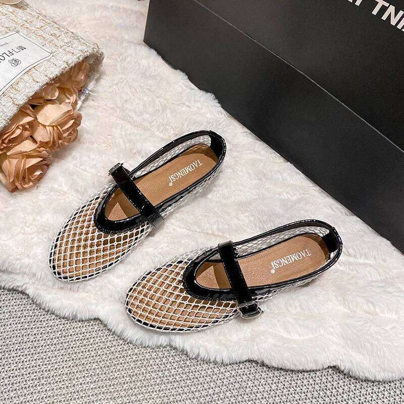 Women Mesh Fishnet Ballerina Flats Comfortable Round Toe Ballet Breathable Casual Walking Shoes Commuting 4.