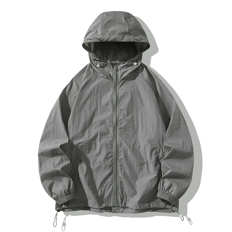 Summer Hooded Thin Jacket Men Waterproof Sun Protection Clothing Full Zipper Quick Dry Skin Black Windbreaker Coat 250520
