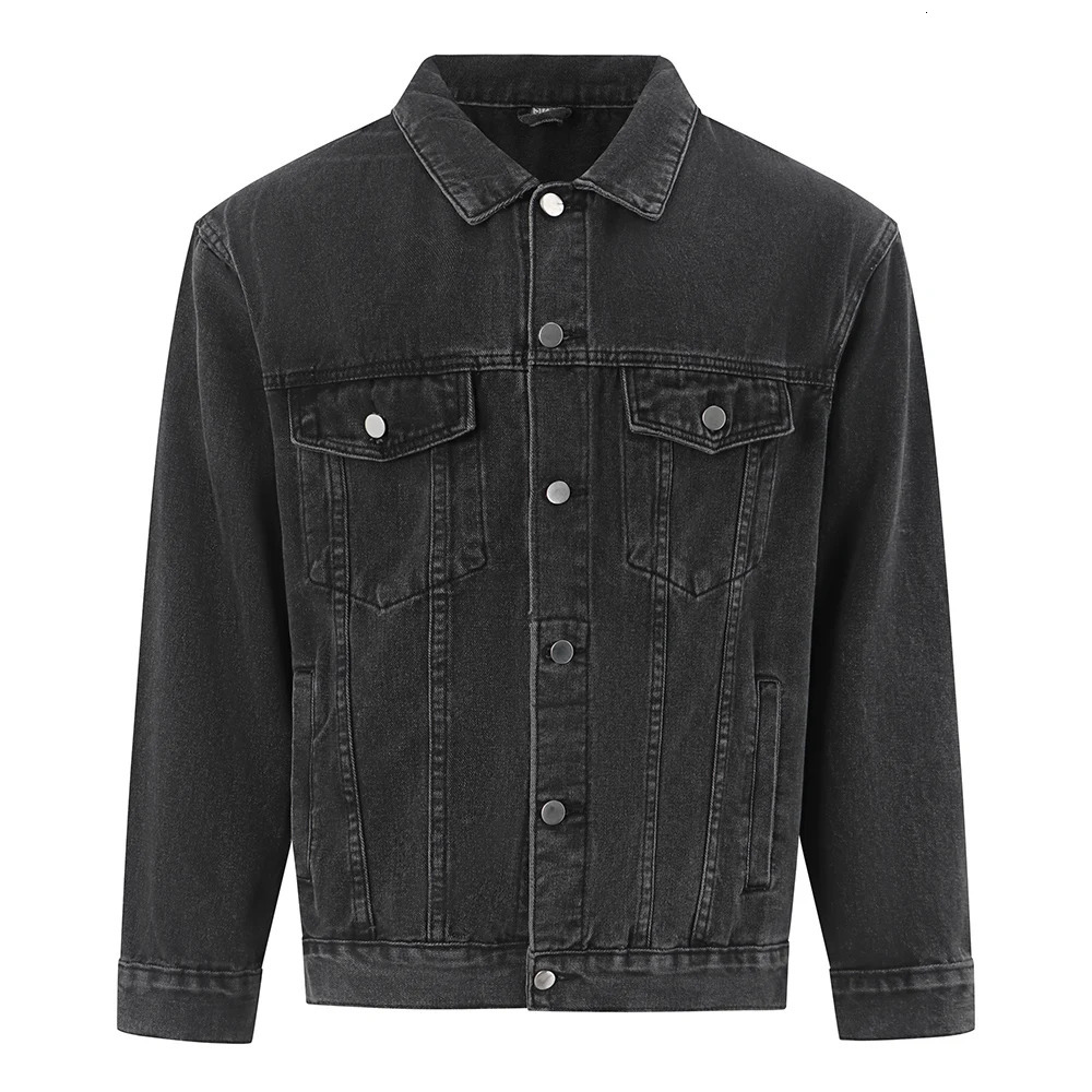 Men Classic Denim Jacket All Match Pure Color Coat Casual Cotton Jean Outerwear Vintage Blue Gray Black 250516