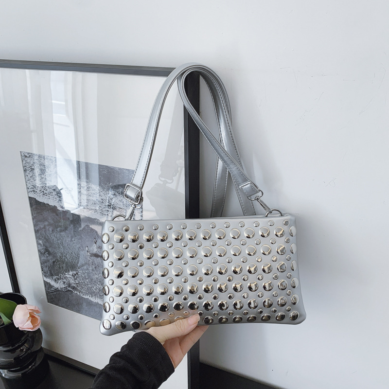 Luxury Brand Designer Bag Personalized Trendy Dot Rivet Hand-Held Women's 2025 New Motorcycle Versatile Armpit Tote Bag