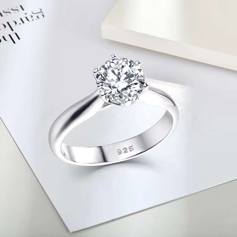 New 6 Claws Classic Design Large Simulated Diamond Platinum 1.2Ct Moissanite Wedding Rings for Women Wedding Jewelry