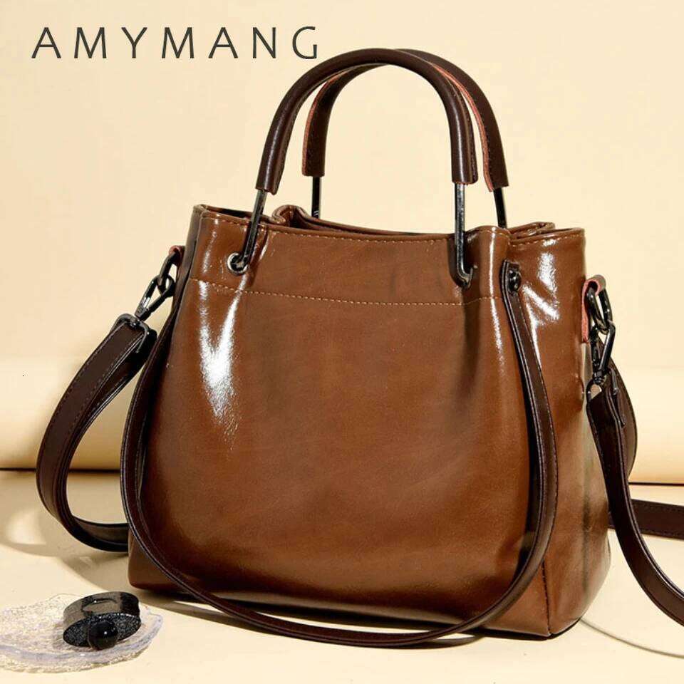 Hiqh Quality Oil Pu Leather Shoulder Hand For Sac Handbags Women Bags Designer Vintage Large Capacity Tote Bag