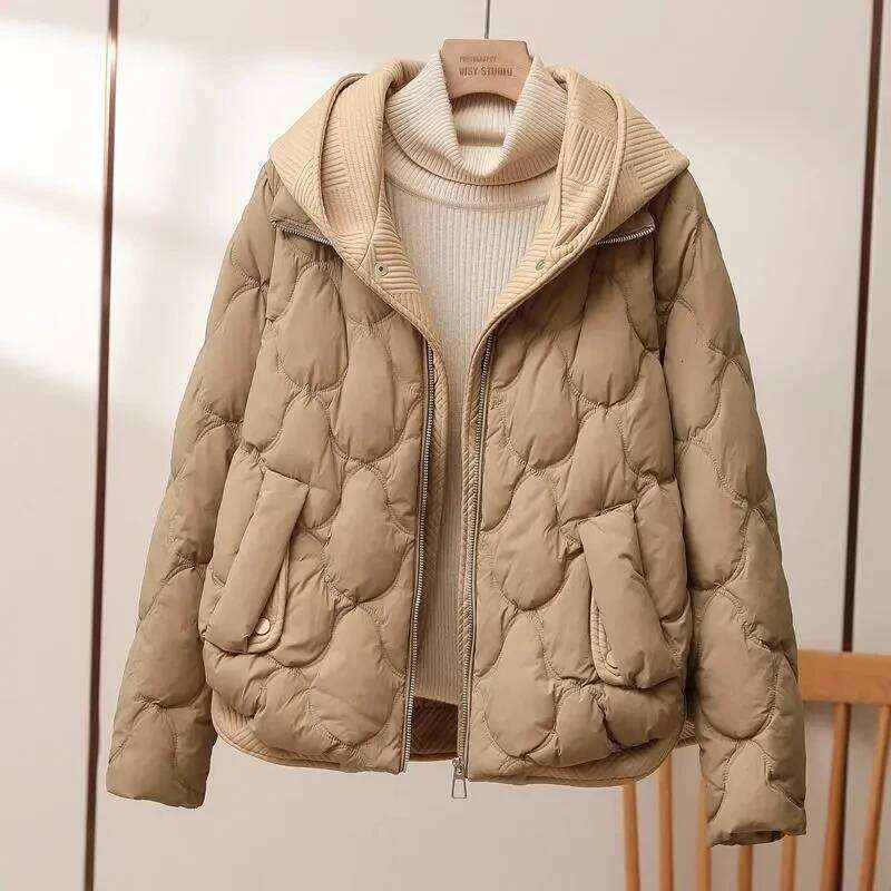 2025 New Winter Women Warm Parkas Female Fake Two-piece Long Sleeve Casual Cotton Padded Jacket Hooded Outwear Ladies