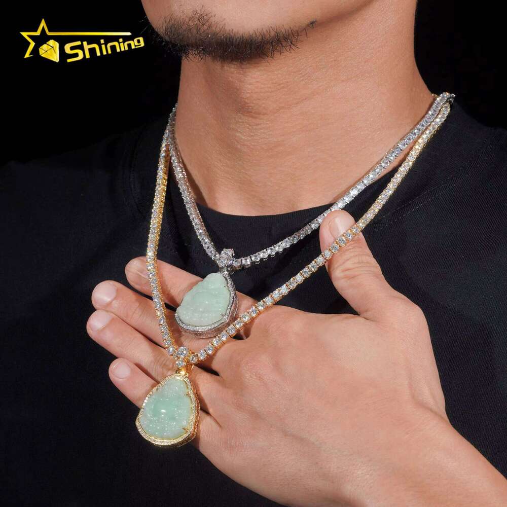Fast Shipping Moissanite Hip Hop Jewelry Sterling Sier Iced Out Moisaanite Green Jade Buddha Pendant Pass Dia Tester