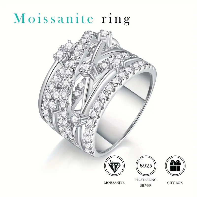 60*0.15CT Moissanite S925 sterlin silver multi-X cross personalized fashionable band ring elegant luxurious designer ring high-end unique distinctband
