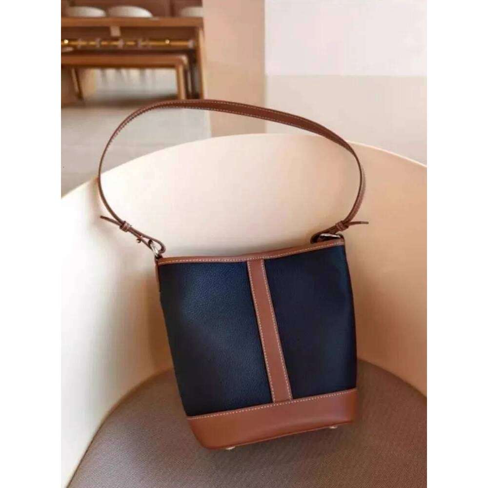 Women Single Shoulder Underarm Bucket Bag Mixed Colors Cowskin Genuine Leather Handbag Office Ladies Casual Crossbody Bags New