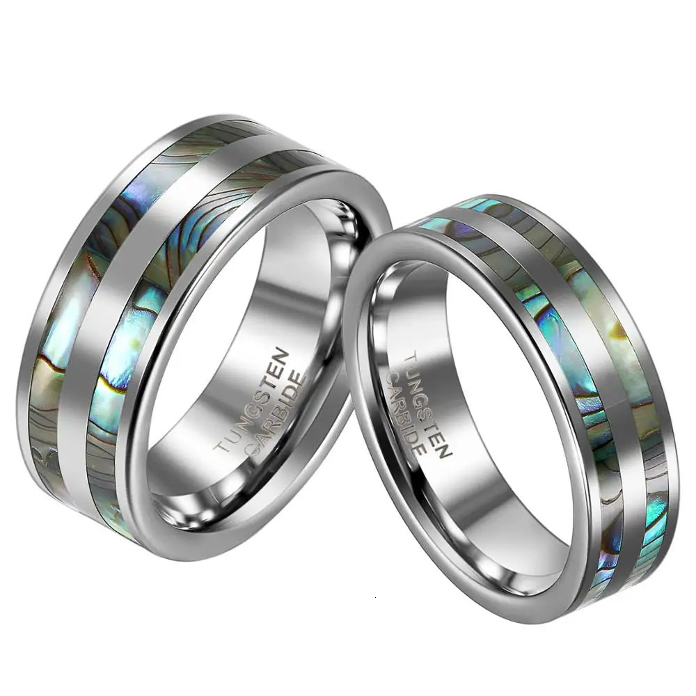 BONISKISS High Polish Tungsten Engagement Rings Set with Double Abalone Inlay for Couples Wedding Bands - 1PCS Bijoux Jewelry 250519