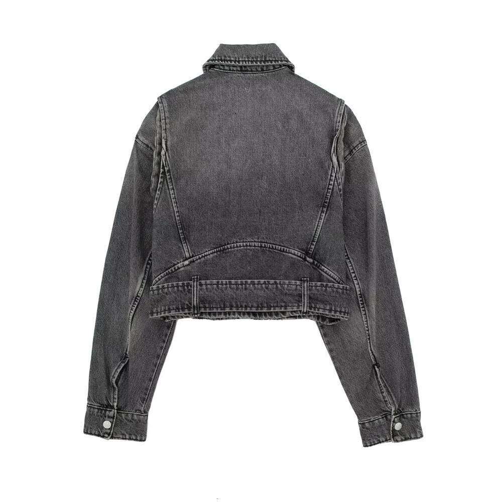 UNIZERA Autumn and Winter New Women's Casual Versatile Polo Neck Motorcycle Loose Belt Denim Jacket Coat