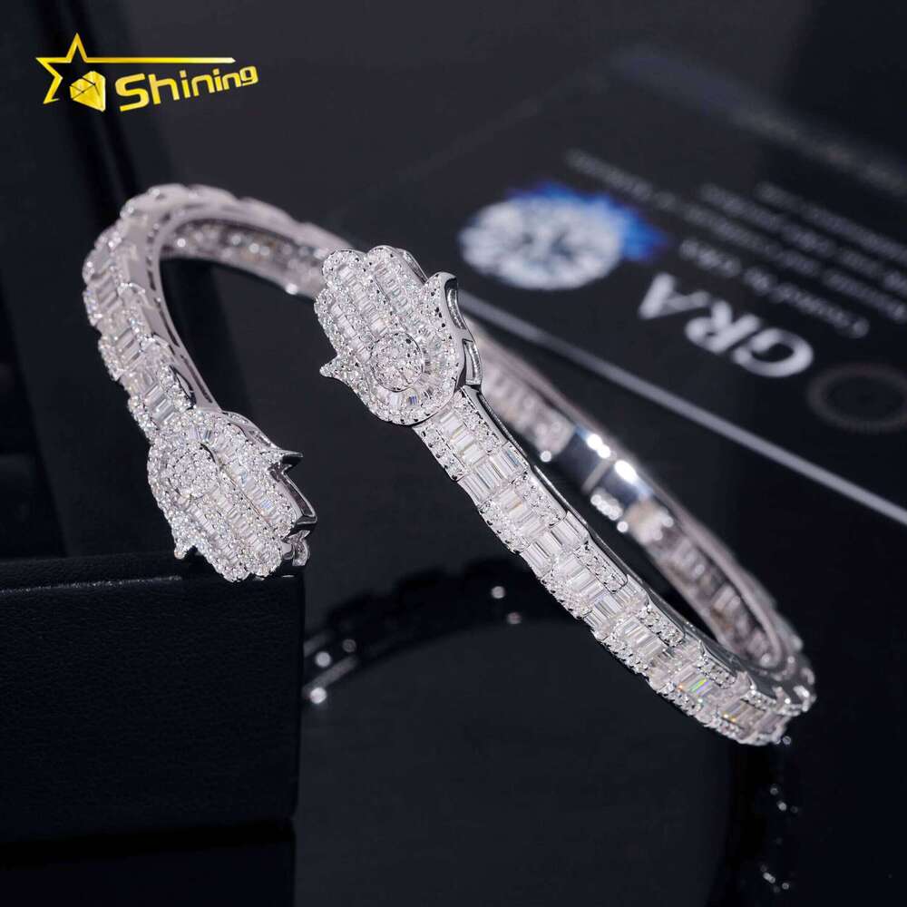 Pass Tester New Hamsa Design Fine Jewelry White Gold Plated Moissanite Dia Cuban Link Bracelet