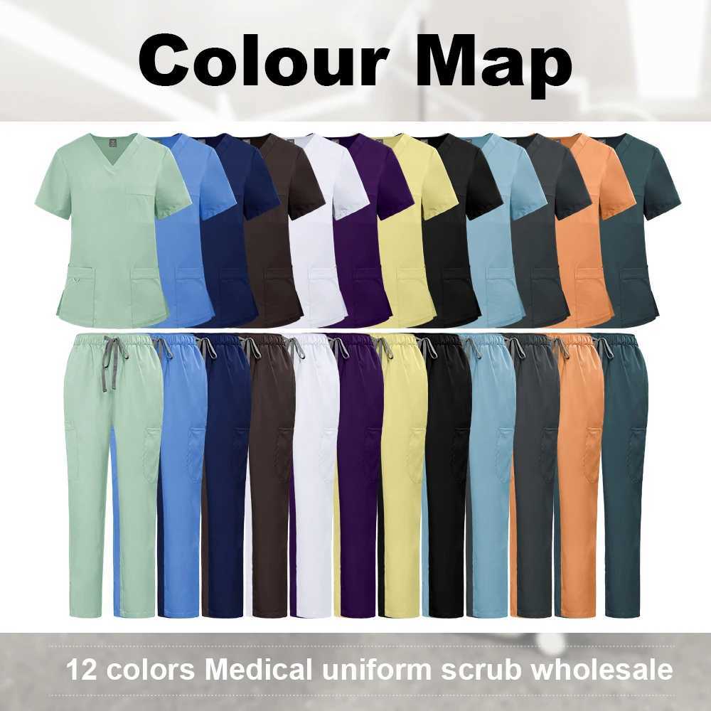 New Surgical Uniforms Woman Multicolour Scrub Top Straight Pants Set Nursing Articles Nurse Doctor Work Clothes Scrubs X250528