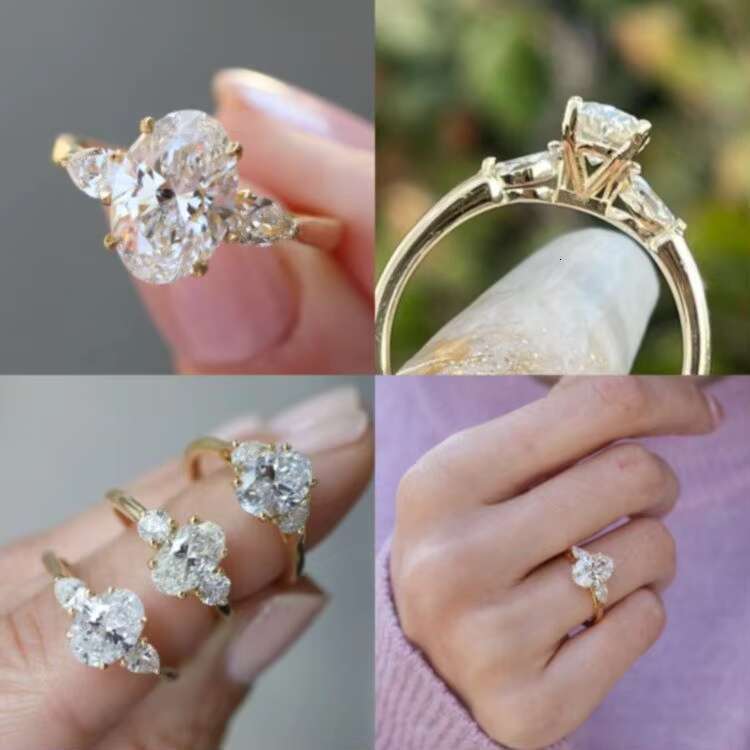 Luxury Customizable 14k 18k Gold Lab-Grown Diamond Engagement Ring Oval Cut Wedding Jewelry for Women Rhodium Plated for Parties