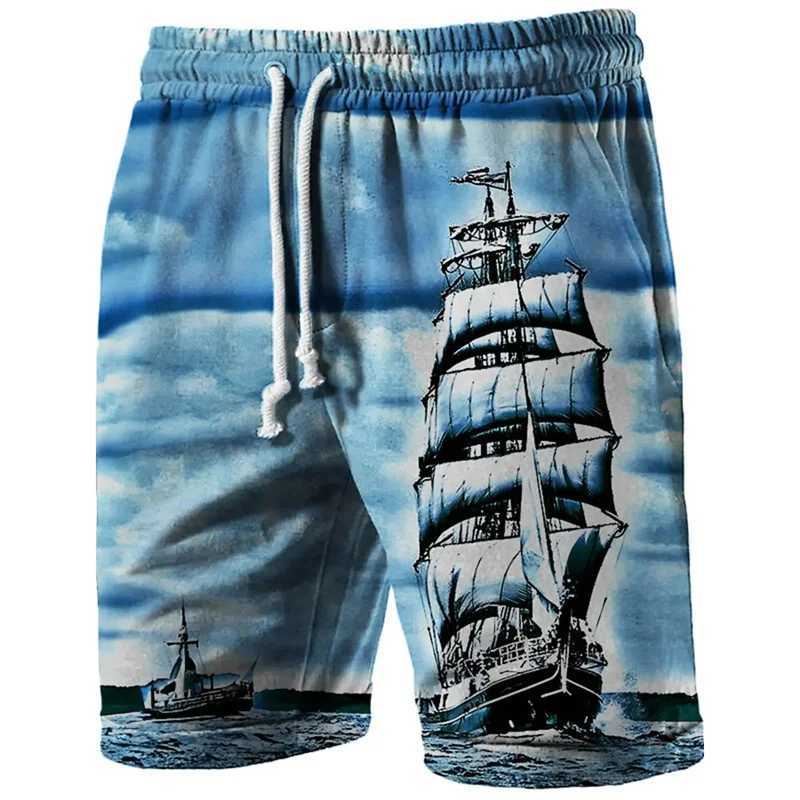 3D Printing Ship Short Pants For Men Retro Pattern Swim Trunks Casual Gym Surf HAWaiian Vacation Oversize Beach Shorts X250528
