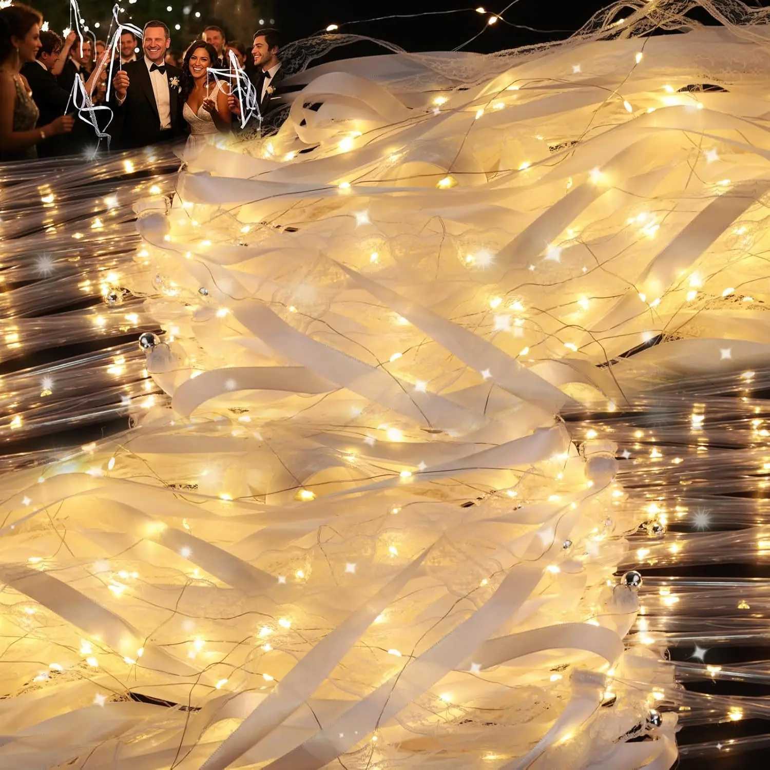 20-150Pcs Light up Wedding Wands LED Ribbons Wands Streamers Wedding Silk Fairy Sticks with Bells for Wedding Party Supplies W250528