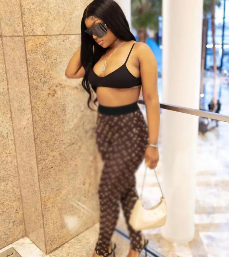 Fashion Women Two Piece Set Printed Tank Tops Tracksuit Sexy Bodycon Pant Sets Outfit Top And Long Pants Summer Casual Sport