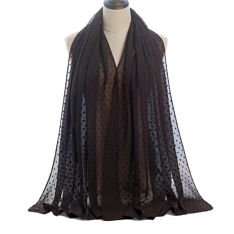 T828 Malaysia Indonesia long scarf flocking ball solid color thick chiffon scarf