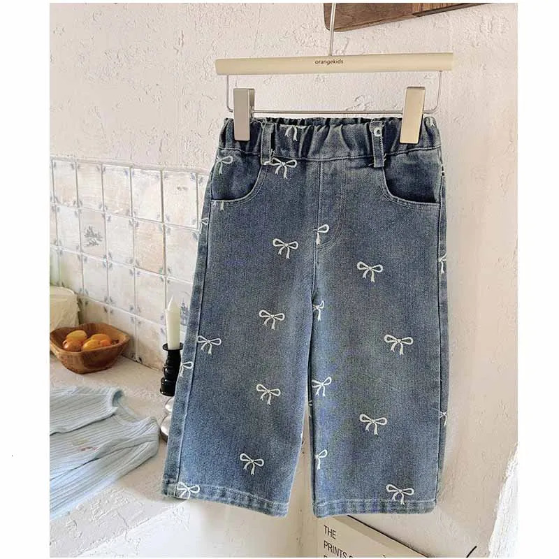 Spring Girls Jeans Children Bow Sweet Pants Casual Trousers Autumn Kids Loose Fashion Straight 12M6 Years Old 250528