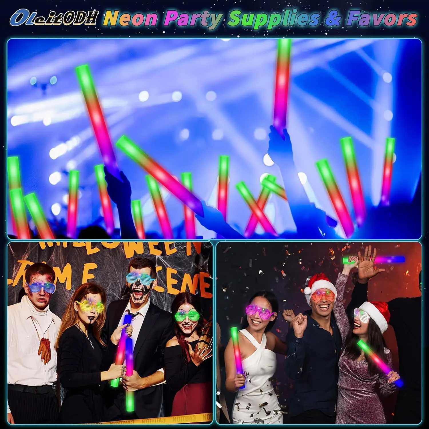 60-Pack LED Glow Party Set Glasses Foam Sticks Neon Favors for Disco Wedding Birthday Raves W250528