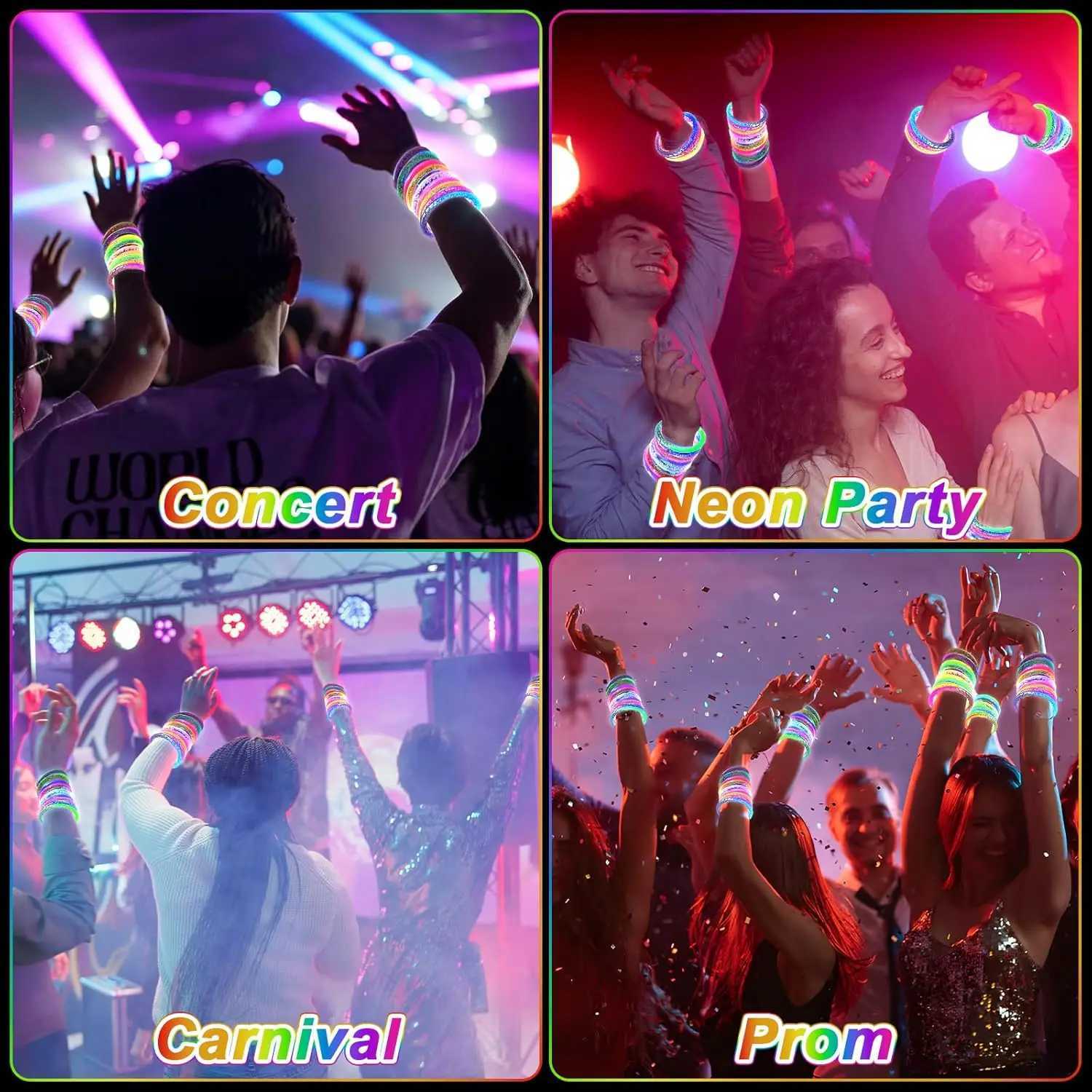 90PCS LED Glow Bracelets 6 Colors Light Up Party Favors for Kids Adults Concert Birthday Carnival Rave W250528