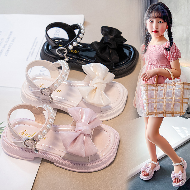 Kids Designer Shoes Summer Toddlers Sandals for Girls Pearl Bowknot Fashion Children Kidsnest Causal Party Wedding Flats Beach Shoes Sandals Sizes US9