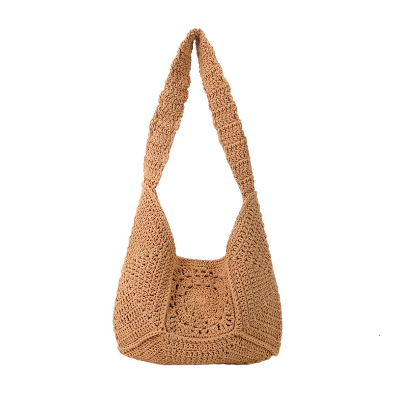 2025 new single shoulder large capacity cotton thread new grandmother grid grass woven vacation beach bag designer multifunctional women's bag