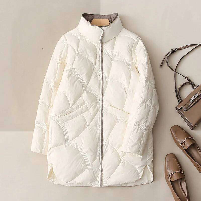 Winter New Fashion Stand Collar X-Long Women Jackets Female Casual Loose Ultra Lightweigh White Duck Down Warm Coat