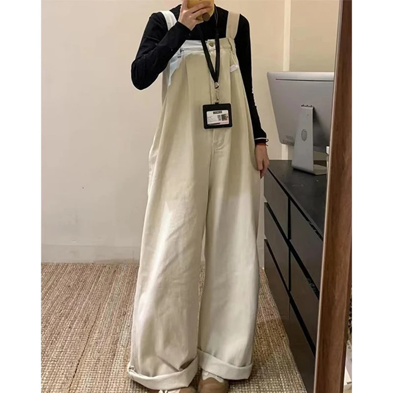 MEXZT Vintage Cargo Denim Jumpsuits Women Streetwear Wide Leg Jeans Overalls Korean Baggy Suspender Pants Summer Trousers 250523