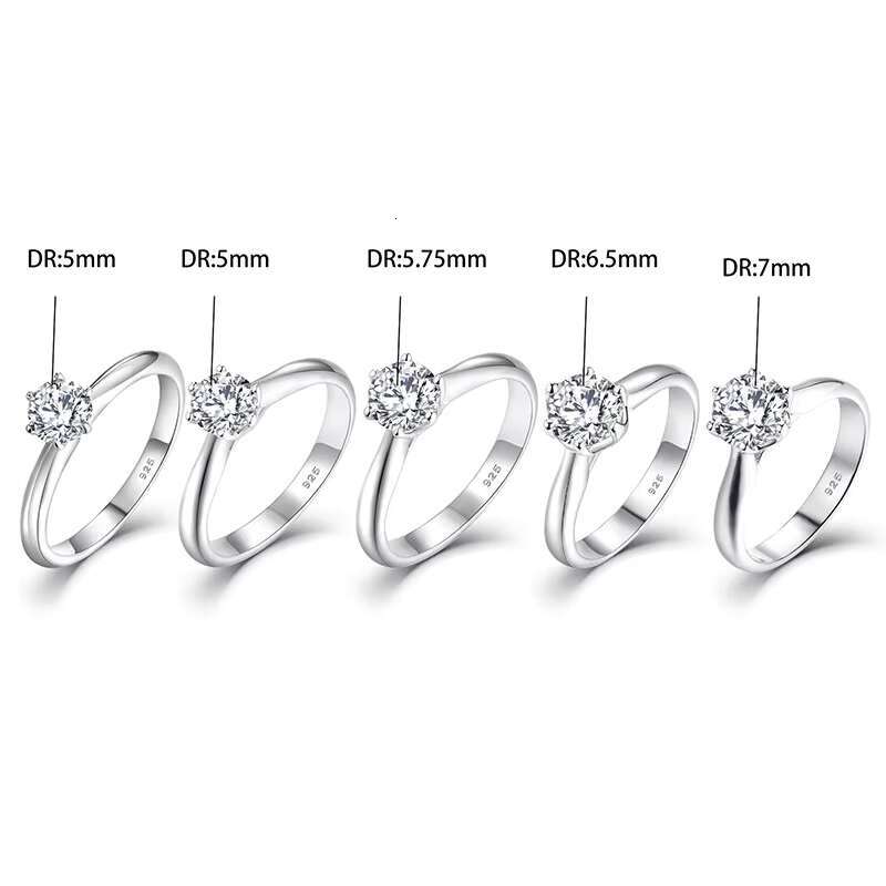 New 6 Claws Classic Design Large Simulated Diamond Platinum 1.2Ct Moissanite Wedding Rings for Women Wedding Jewelry