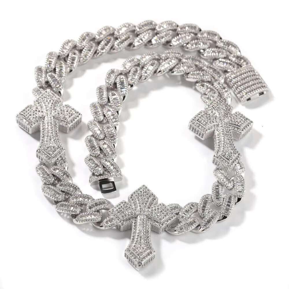 DHCollections Iced Out Cross Pendant Cuban Link Chain Hip Hop Necklace for Men and Women in Silver and Gold Color