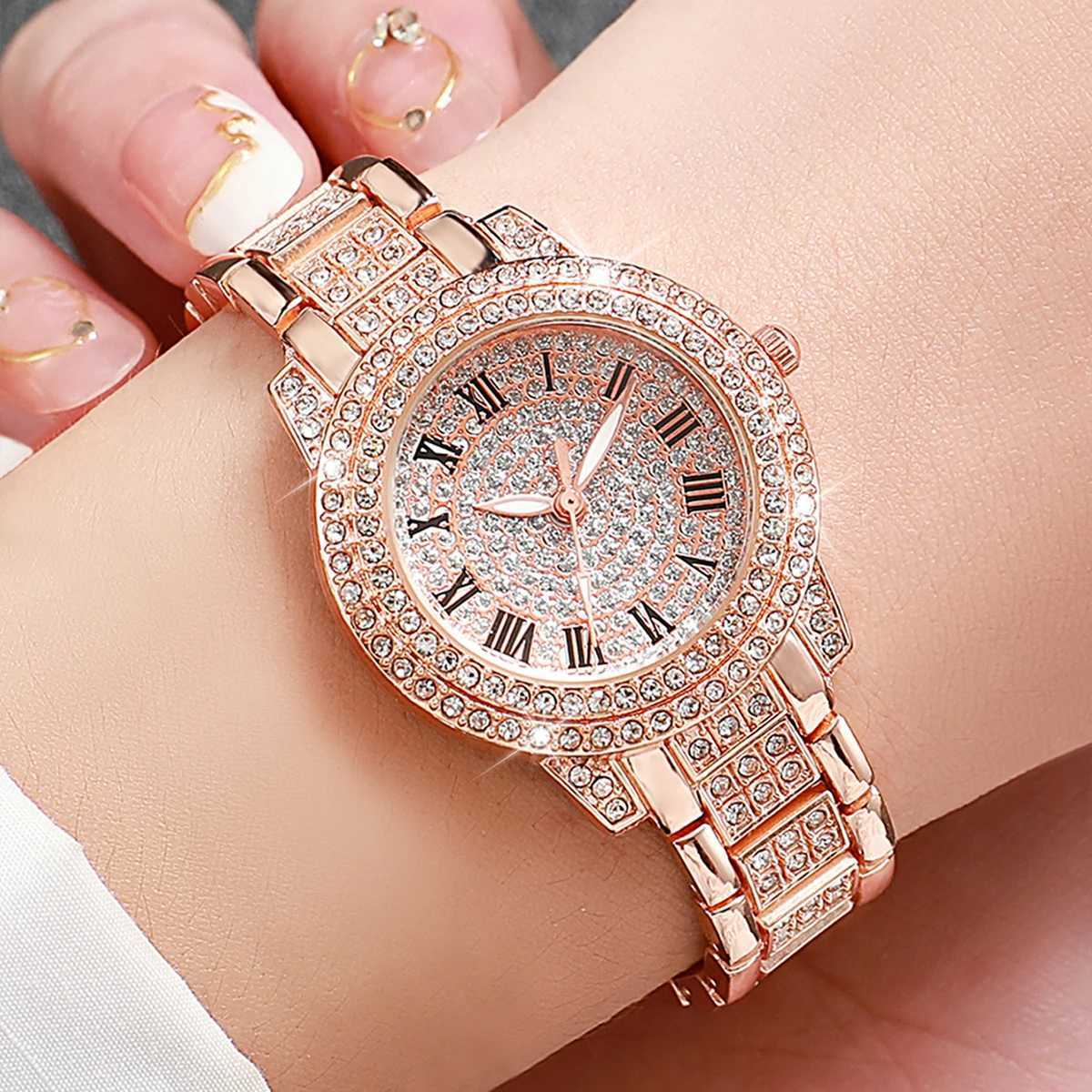 3PCS Women Watches Fashion Full Rhinestone Quartz Watch Stainless Steel Band WristwatchesWithout Box XJ250527