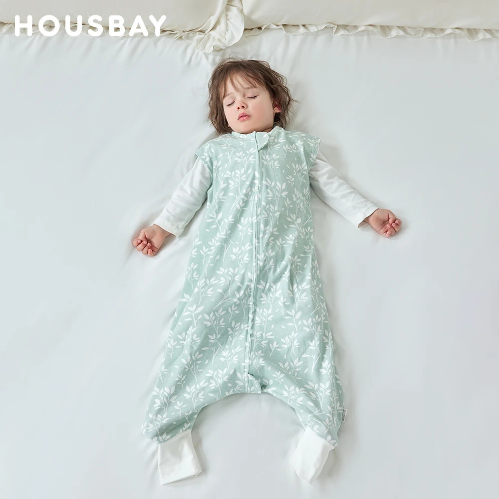 Sleeping Bag For Children 16Years Kids Jumpsuit Summer Thin Vest Baby Sleepsack Breathable 100% Cotton Fresh Grass Print n 250528