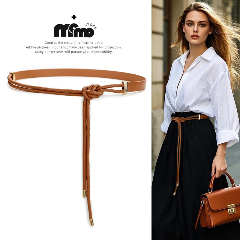 Versatile Genuine Leather Belt for Women Vintage Knotted Belts Ideal for Business Casual Chic 250527