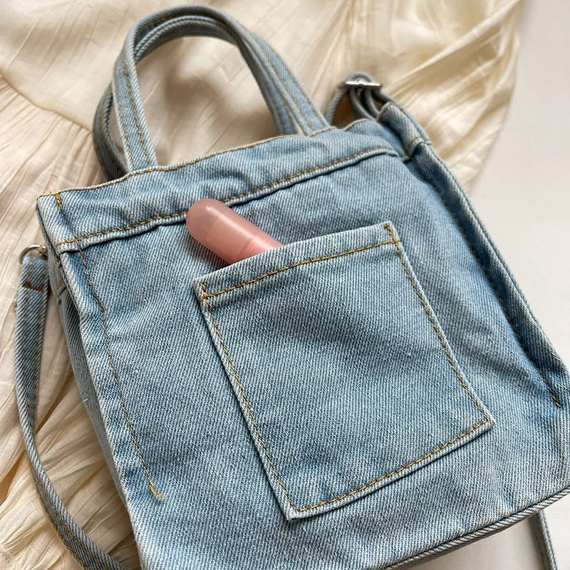 1 solid color washed old denim handbag for womens fashion single shoulder crossbody bag 250526