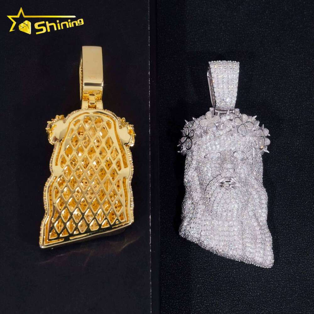 Fine Jewelry Sterling Sier Gold Plated Dia Iced Out Hip Hop 2.5" Custom Moissanite Pendant Jesus