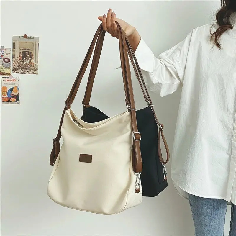 Large Capacity Fashion Canvas Shoulder Bag Womens Leisure Literature and Art Simple Solid Color Crossbody Backpack 250527