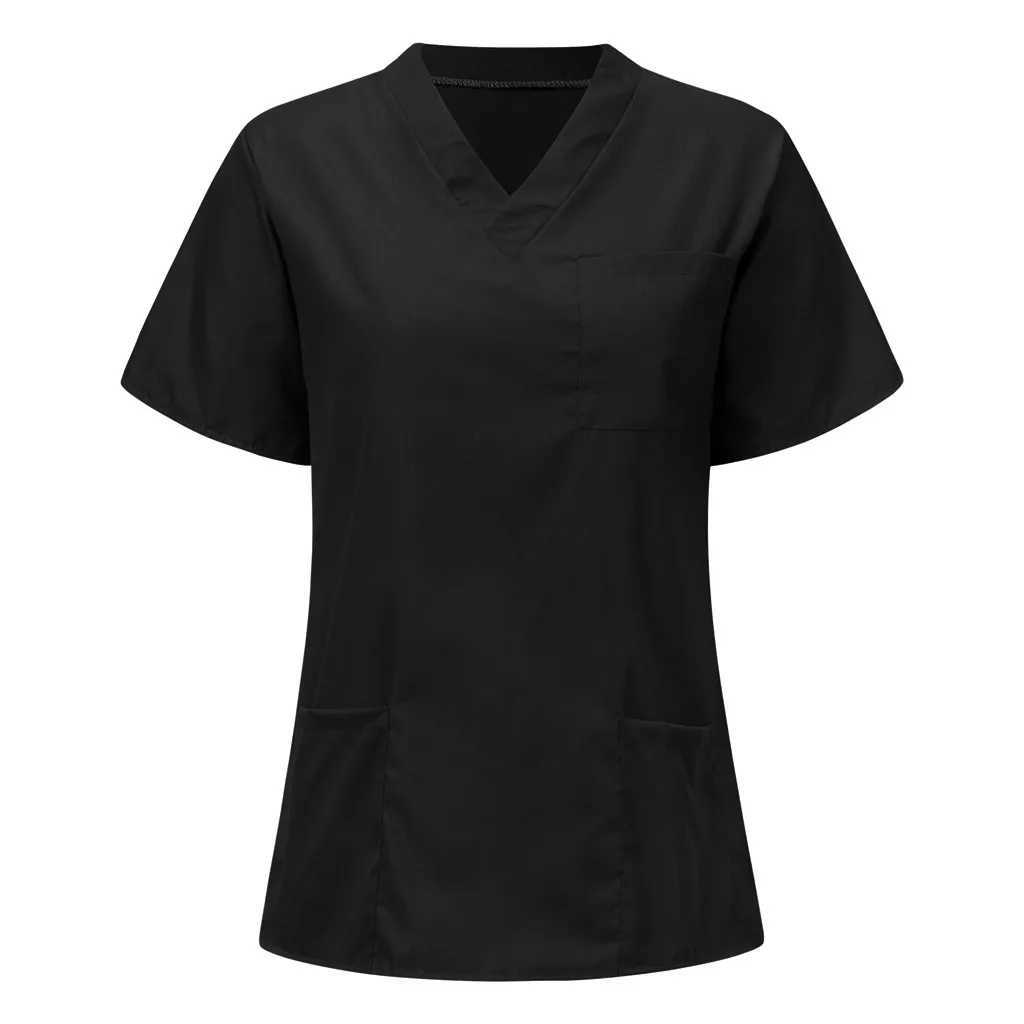 Men Women Nursing Uniform Blouse Short Slve V-neck Blouse Scrub Tops With Pocket Loose Shirt Unisex Work Wear Uniform Blouses X250528