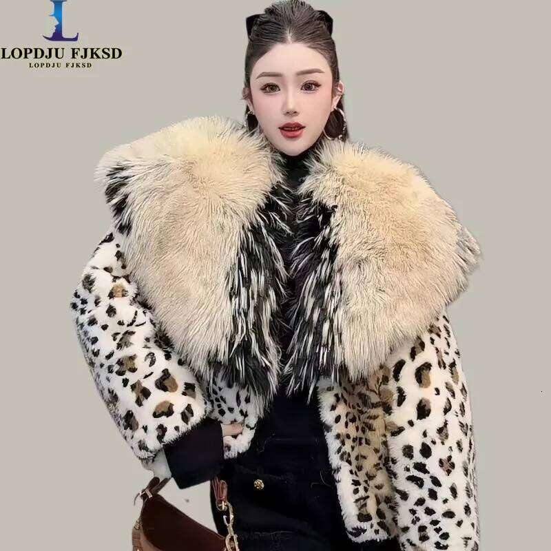 Faux Mink Fur Coats for Women,Fur Collar Jackets,Spliced Overcoat,Female Clothes,Thicken Warm,,New ,Winter,2025