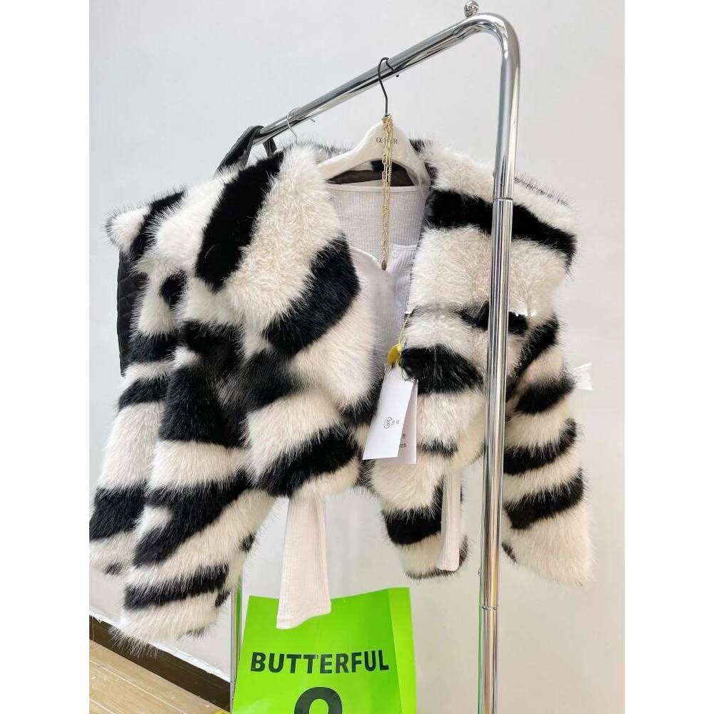 Casual Short Faux for Women Eco-friendly Fur Coat Plush Jacket Turndown Collar Zebra Loose Winter Clothes Korean