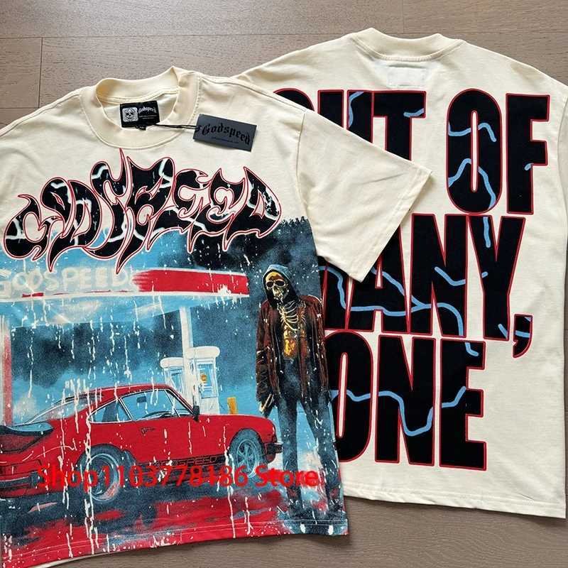 Harajuku Hip Hop GOD SPD T-shirt Car Skeleton Print Strtwear Men Women Loose Casual Summer New Godspd Short Slve TsC250418