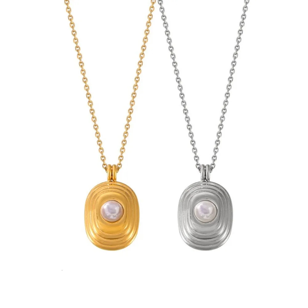 Fashion Necklace Stainless Steel Geometric n Multi Layered Pendant with Pearl Beads Light Style Jewelry for Women 250522