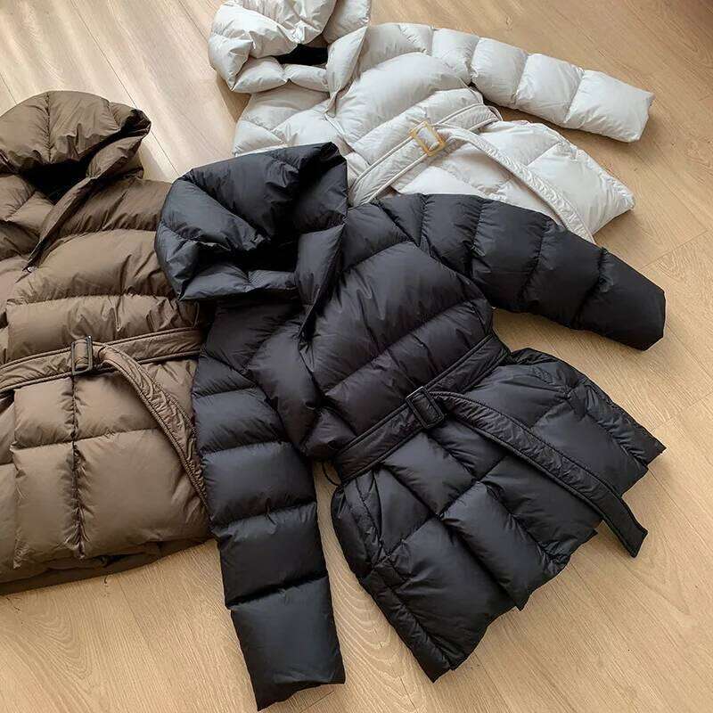Hooded Thick Slim White Duck Down Jacket Women Korean Fashion Elegant Winter Coat