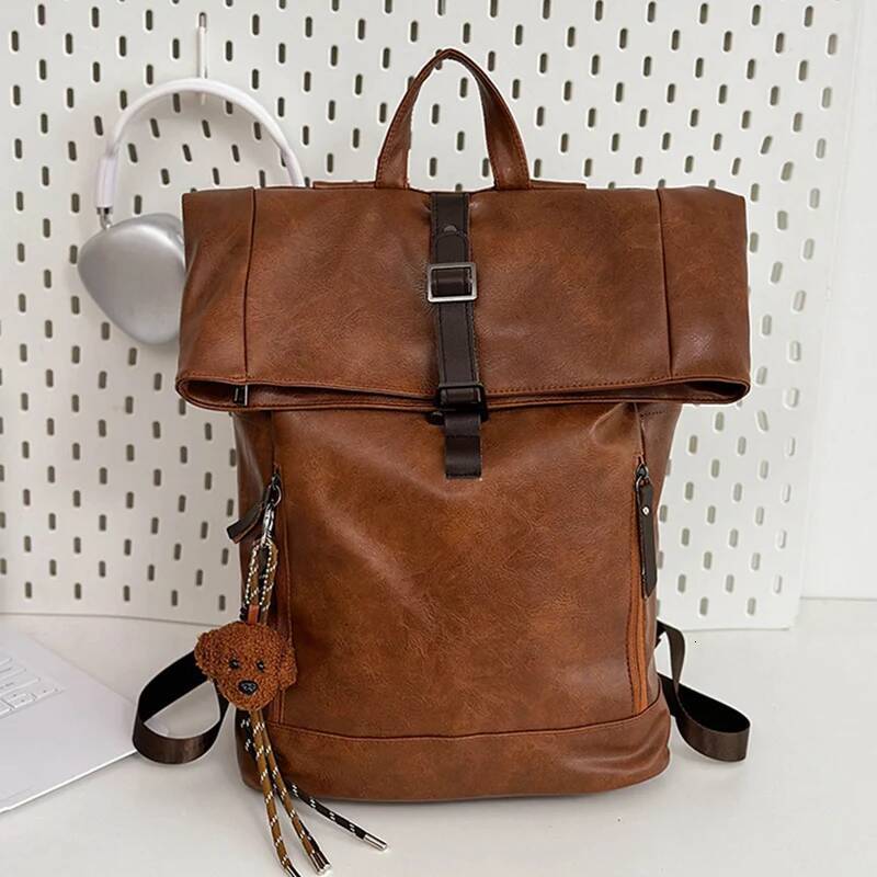 Rolled Top Laptop Backpack Anti-theft PU Travel Bag Outdoor Hiking Shopping Swimming Bags Business Rucksack Student Schoolbag
