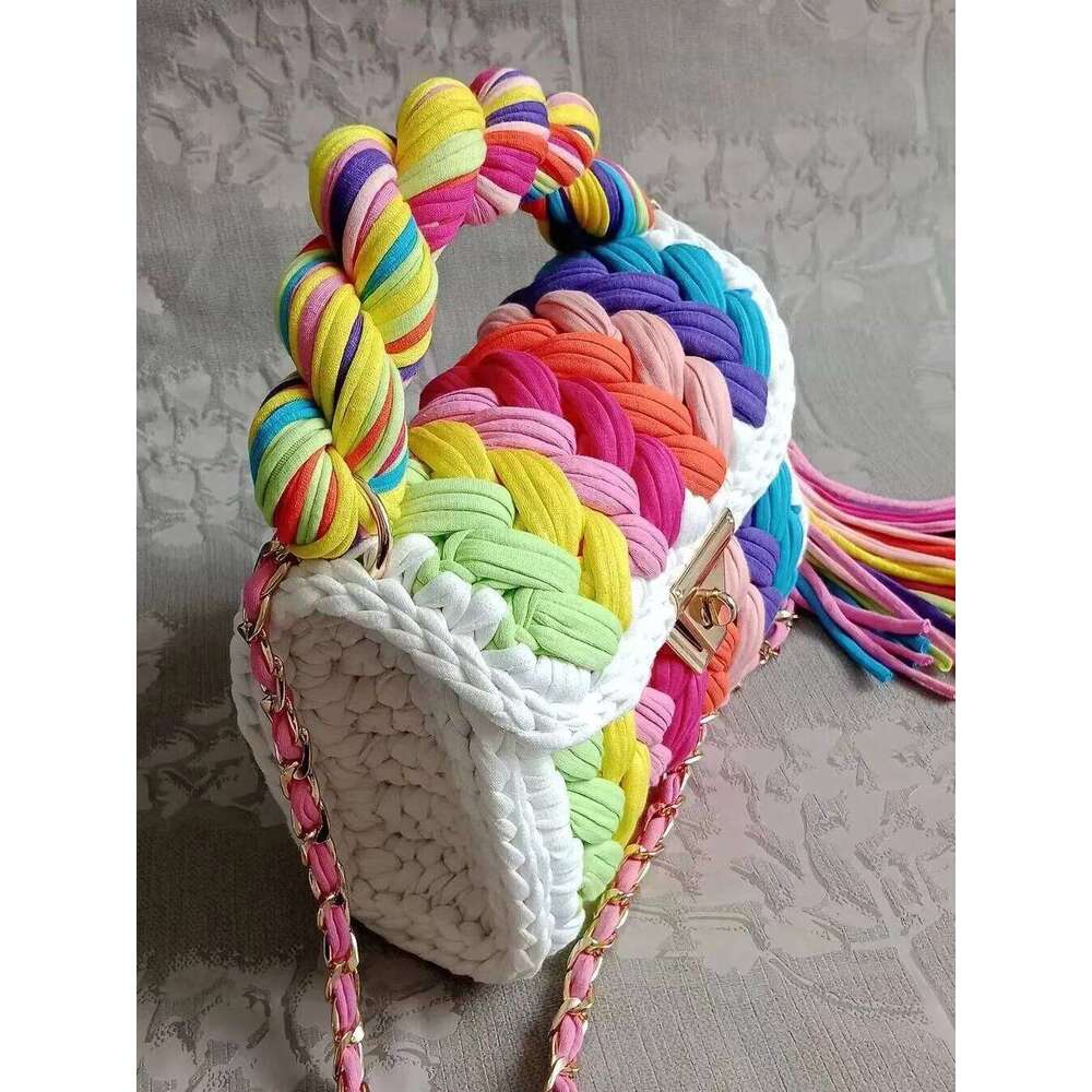 Design Bag Lady Shoulder Handmade Crochet Woven Bag Fabric Strip Designer Handbag Purses For Women Tote Bags Brand Bag