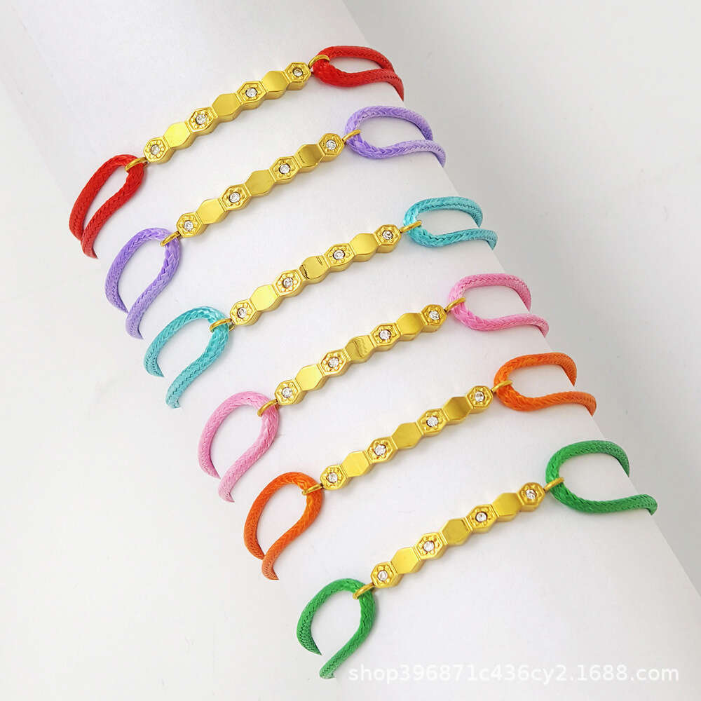 Handwoven Titanium Steel Gold and Sier Couple Hexagonal Honeycomb Zirconia Colorful Adjustable Neutral Rope