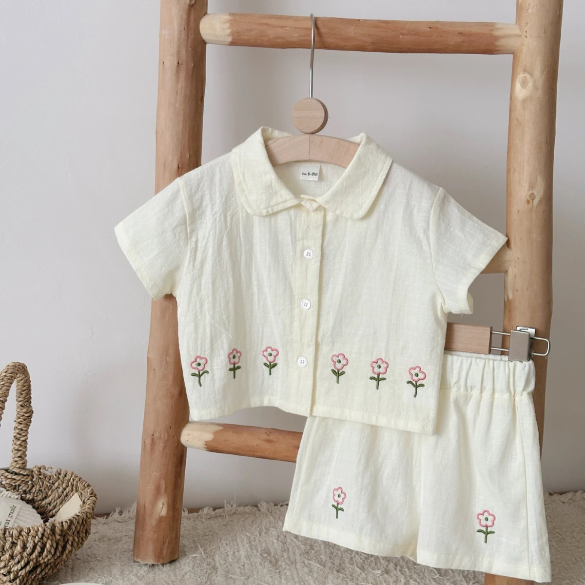 Cute Summer Baby Tracksuit Set Embroidered Flower Cotton Shirt Shorts Child Casual Sports Clothes Fashionable Outfit 250528
